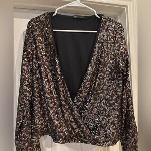 ✨ ZARA TRF Sequin Wrap Top — Glam Party Piece Zara Black Sequin Blouse